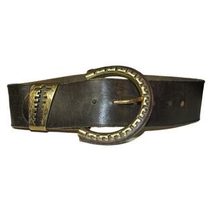 Vintage Avion Women's Horseshoe Metal Buckle Dark Brown Leather S/M Waist Belt